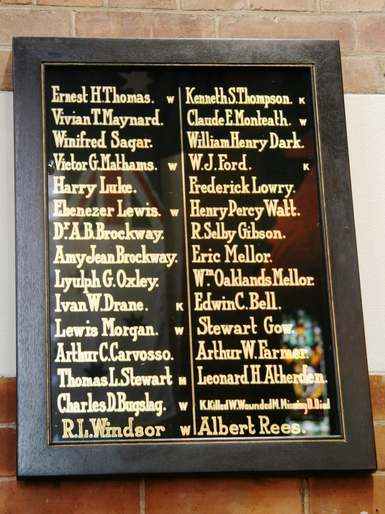 Wharf Street Congregational Church 1914-1919 Roll of Honour - right panel