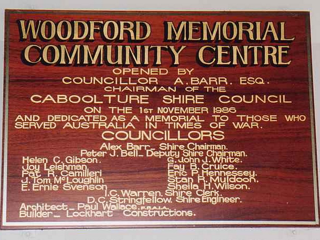 Woodford Community Memorial Centre - dedication plaque