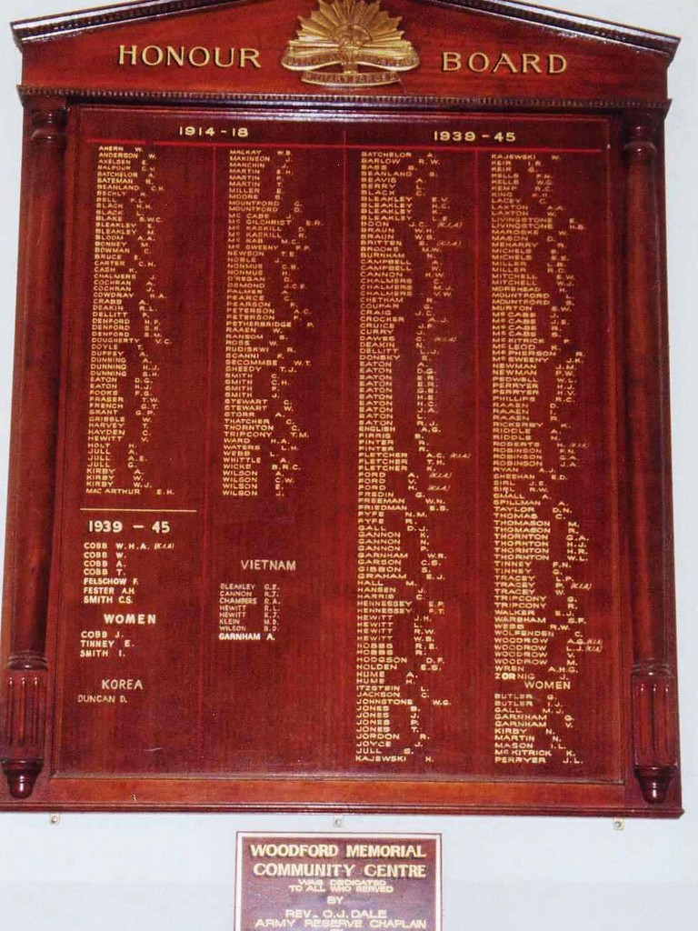 Woodford Community Memorial Centre Honour Board