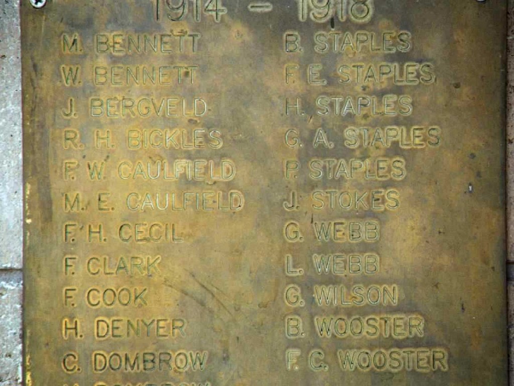 Woolooga and District War Memorial - Roll of Honour (WWI) - Close up