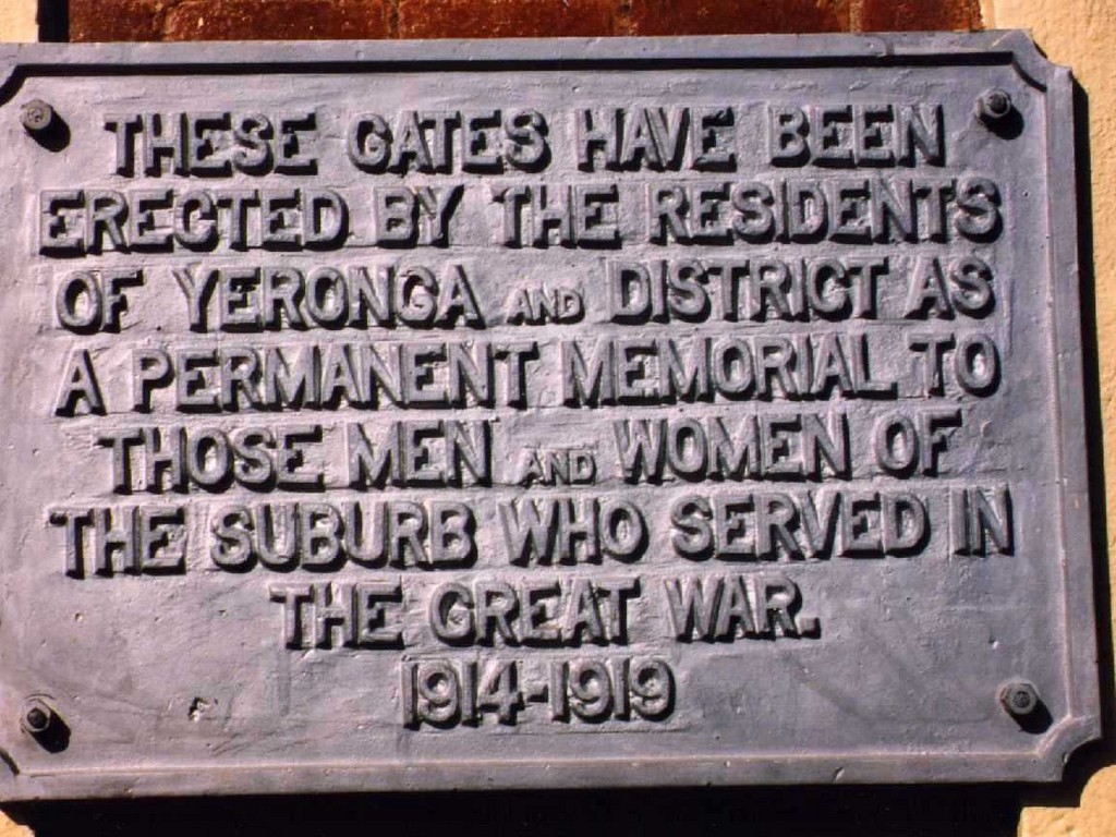 Yeronga Stephens Shire Memorial Gates - Plaque