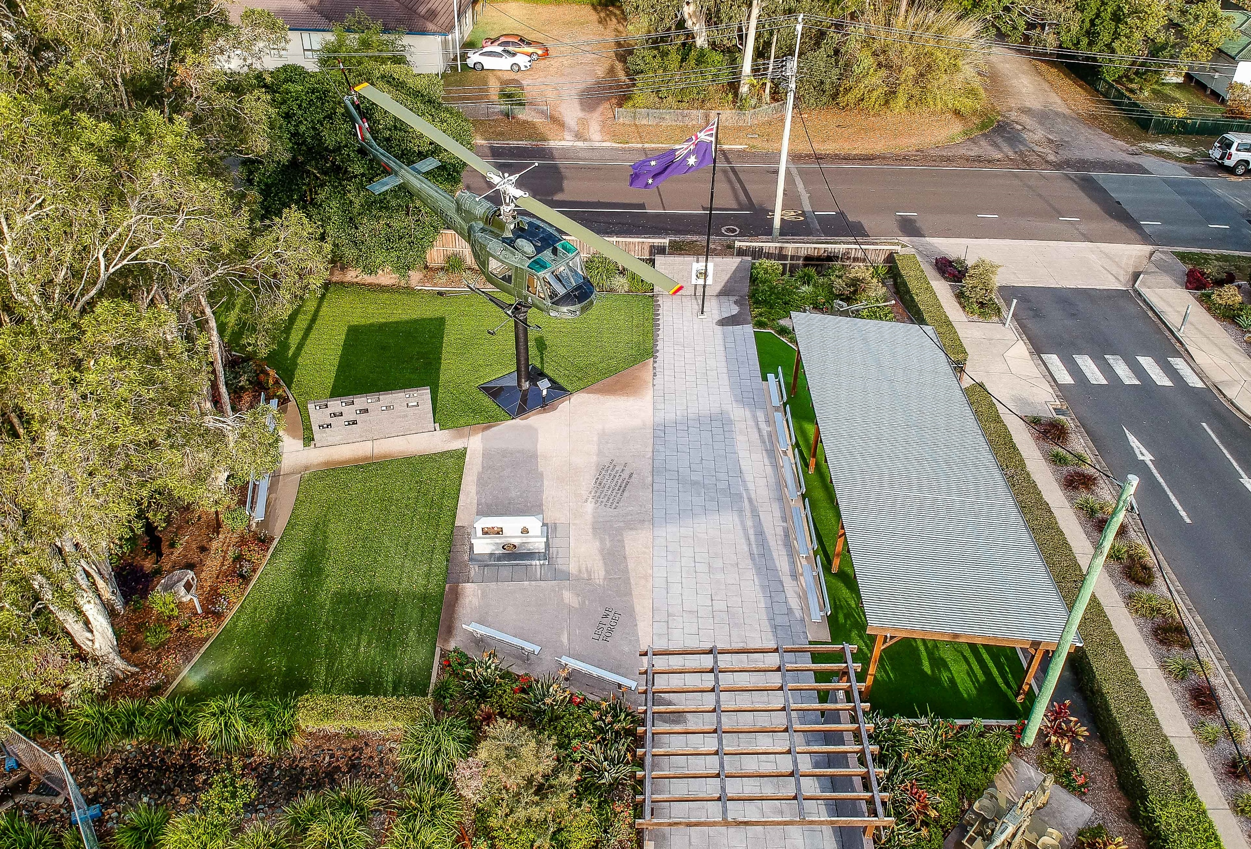 Aerial view of south end of Memorial Garden