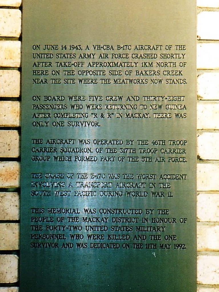 Left plaque of memorial - crash and memorial informationm