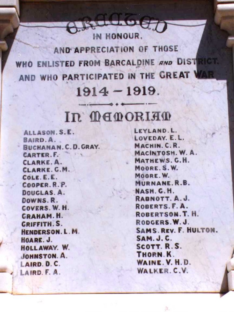 Barcaldine War Memorial Clock Tower - 1999 - Roll of Honour
