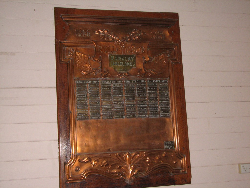Bakclay Tablelands Roll of Honour