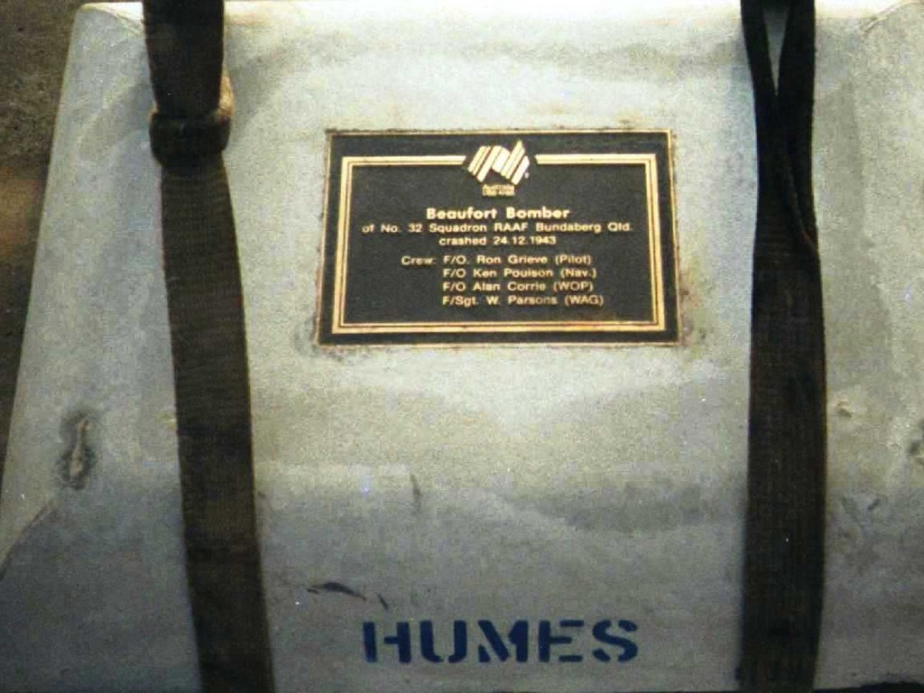 Bargara Beaufort Bomber Memorial - underwater plaque, set near the body of the crashed aircraft on the sea floor.