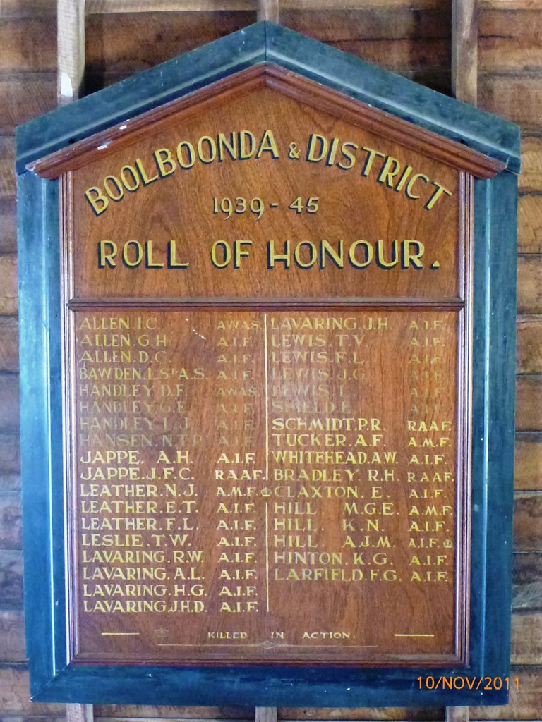 Boolboonda and District 1939–1945 Roll of Honour