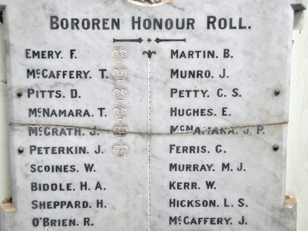 Bororen Honour Roll - detail