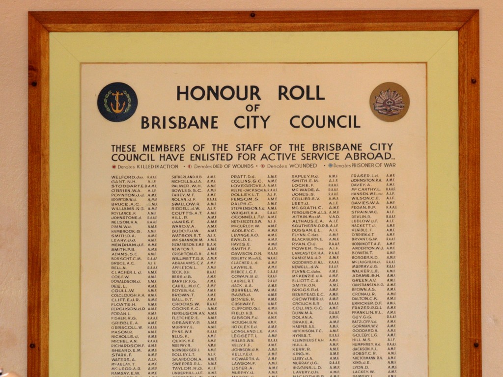Brisbane City Council WWII Honour Board 1