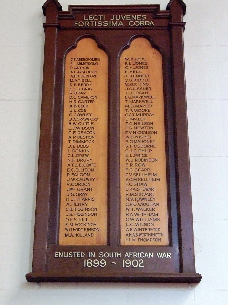 Brisbane Grammar School Boer War Great Hall Honour Board