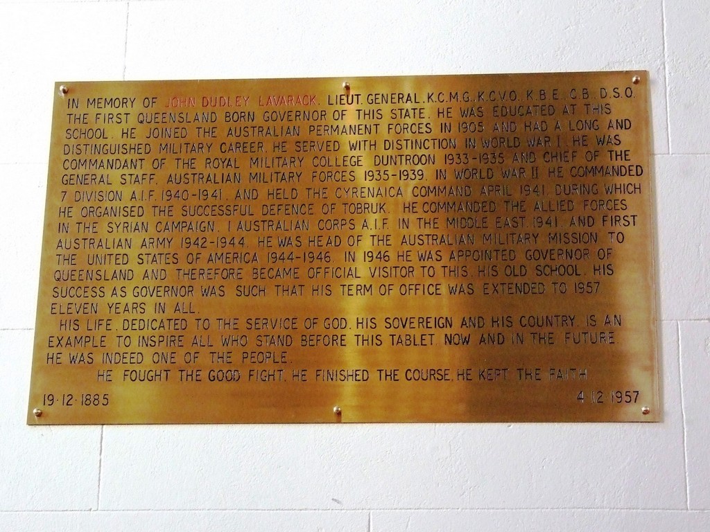 Brisbane Grammar School Great Hall Lavarack Plaque