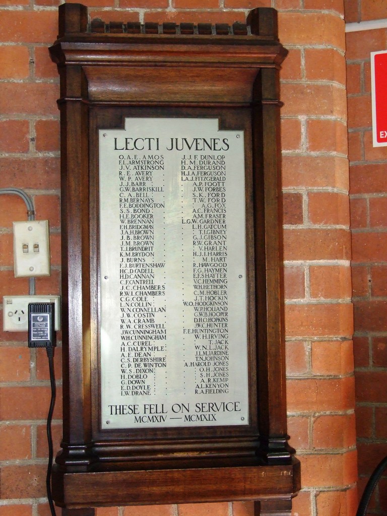 Brisbane Grammar School Memorial Library WWI Honour Board 1