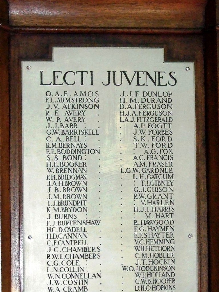Brisbane Grammar School Memorial Library WWI Honour Board 1