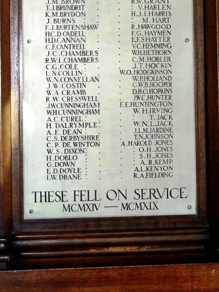 Brisbane Grammar School Memorial Library WWI Honour Board 1