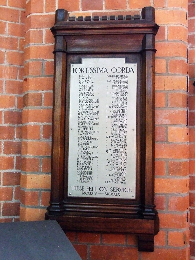 Brisbane Grammar School Memorial Library WWI Honour Board 2