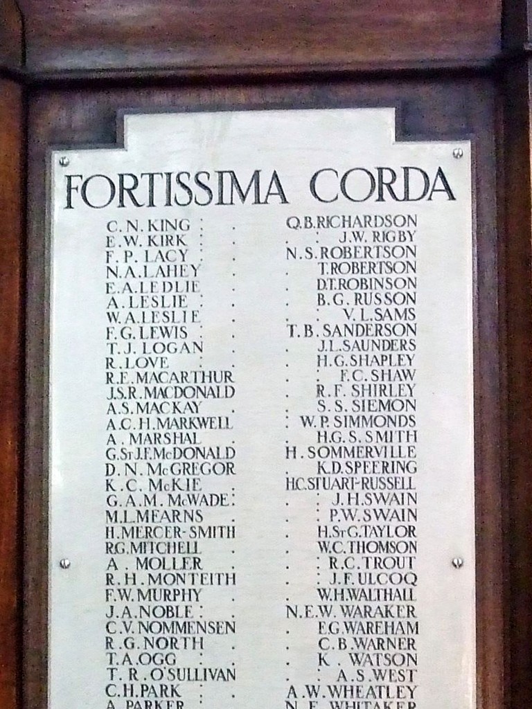 Brisbane Grammar School Memorial Library WWI Honour Board 2