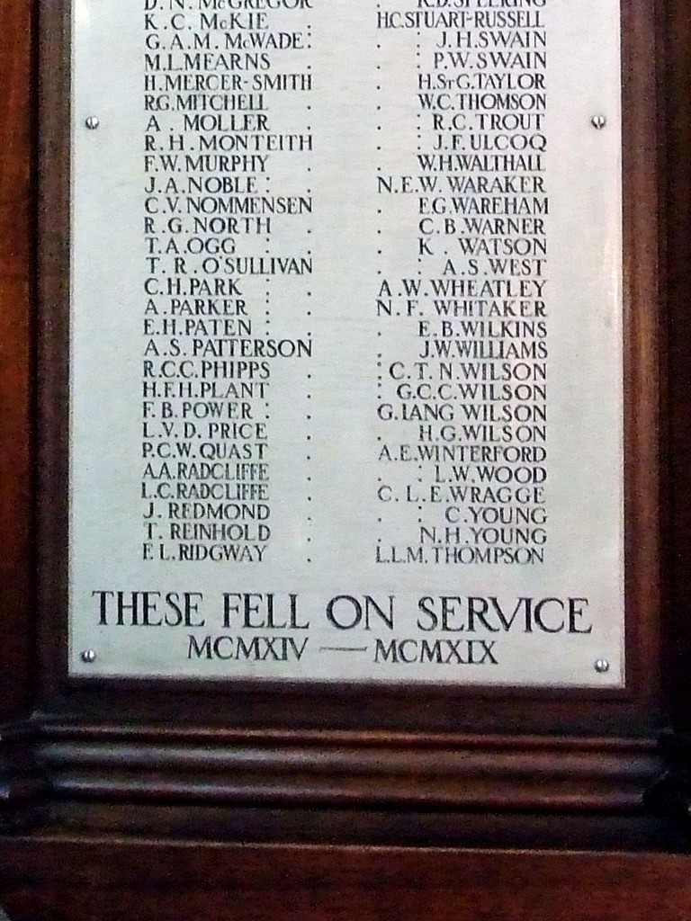 Brisbane Grammar School Memorial Library WWI Honour Board 2
