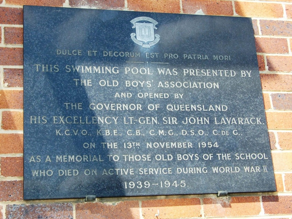 Brisbane Grammar School WWII Memorial Pool Plaque