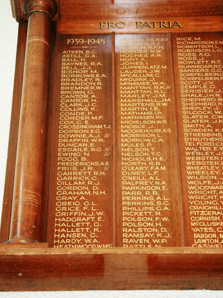 Brisbane State High School 1939–1945 Honour Board - Roll of names