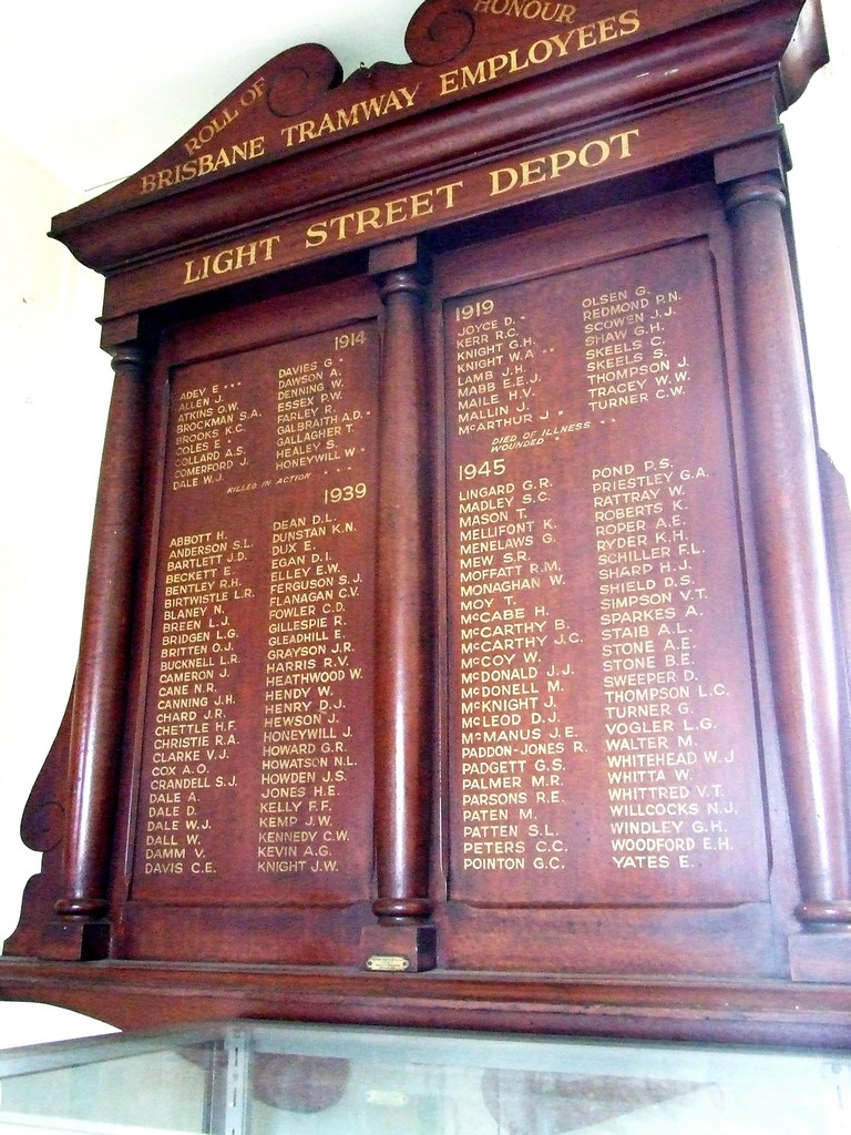 Brisbane Tramways Light Street Depot Honour Board