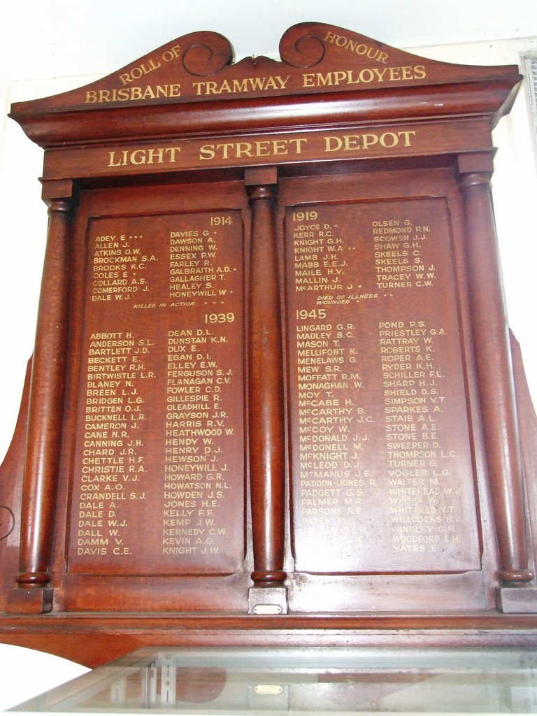 Brisbane Tramways Light Street Depot Honour Board