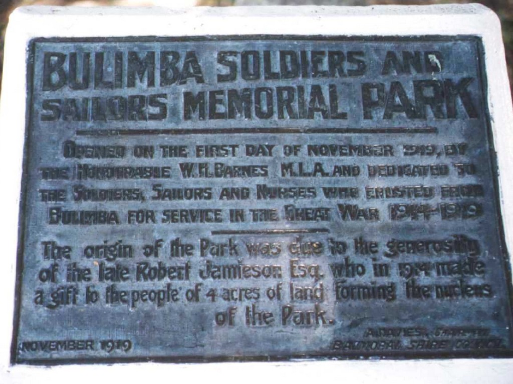Bulimba War Memorial - Plaque