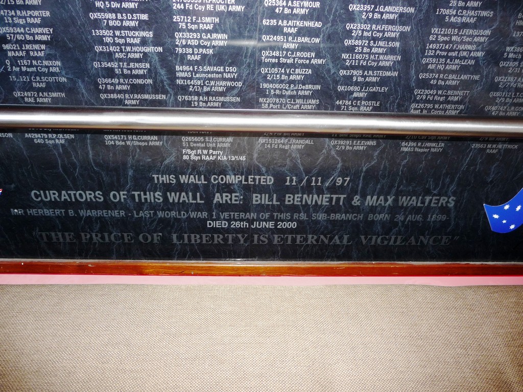 Bundaberg RSL Australia Remembers Wall