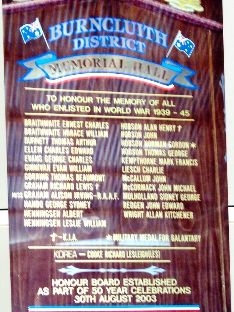 Burncluith Soldiers Memorial Hall Honour Roll - 2009