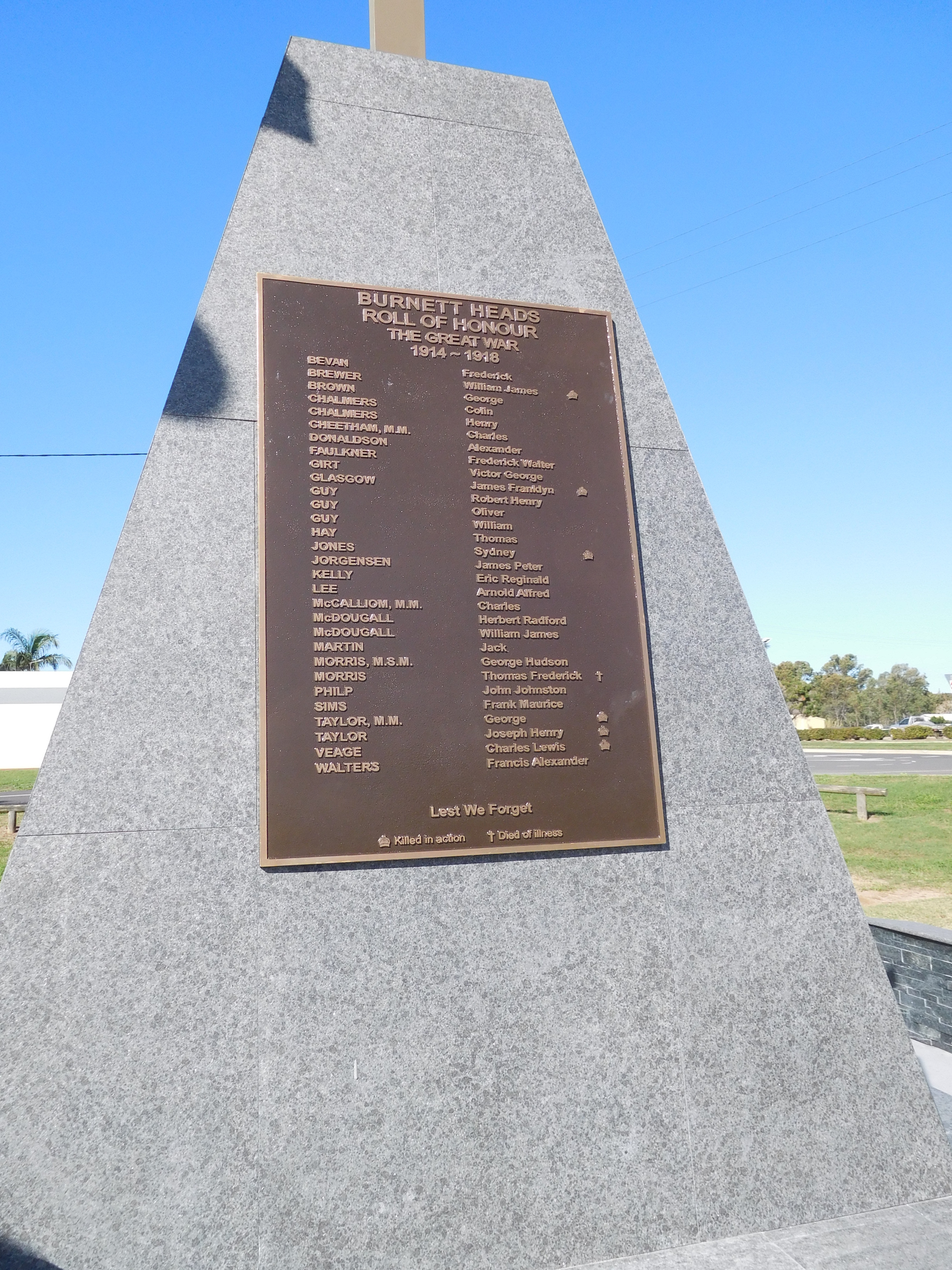 Roll of Honour plaque, west side of cairn