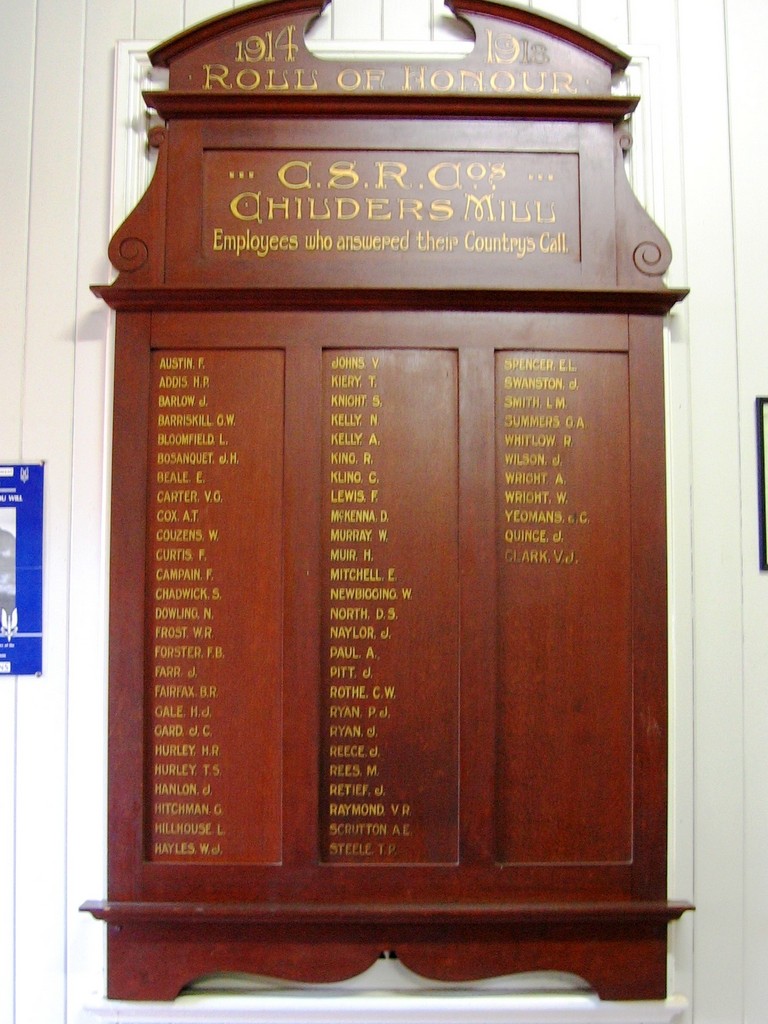 C.S.R. Co's Childers Mill Roll of Honour