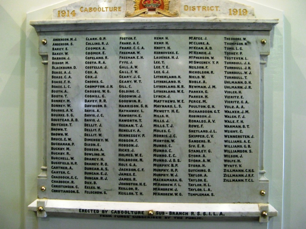 Caboolture District Roll of Honour WWI