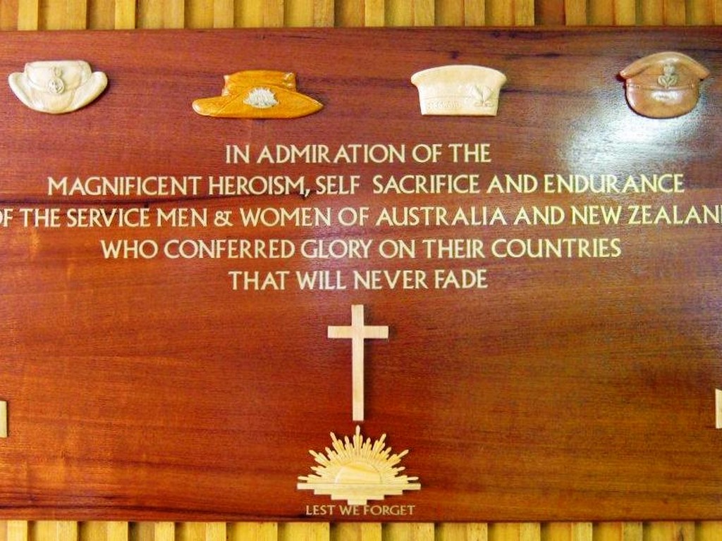 Caboolture St Peter's Catholic War Memorial Church - timber plaque dedicated Anzac Day 2011