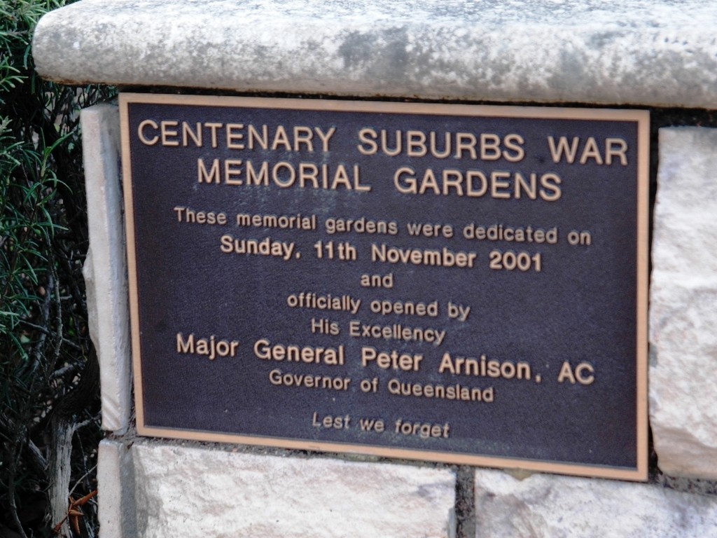 Centenary Suburbs War Memorials Gardens - Dedication plaque