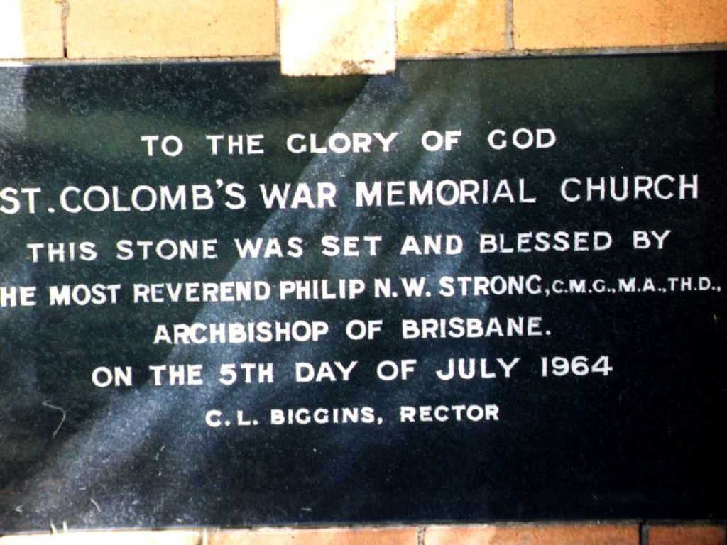 Clayfield St Columbs Church Cross of Sacrifice - Plaque