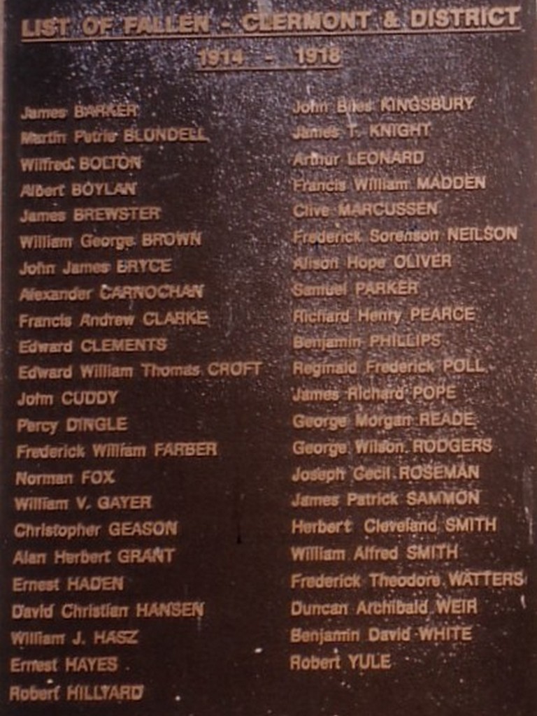 Clermont and District WWI List of Fallen