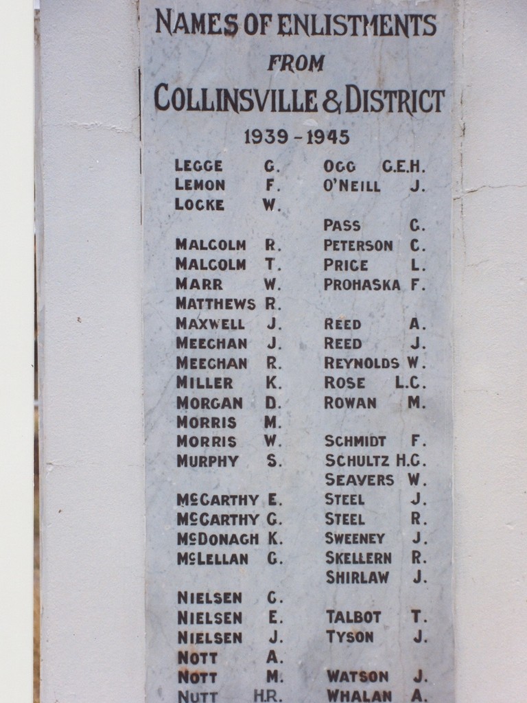 Collinsville War Memorial - Names of Enlistments
