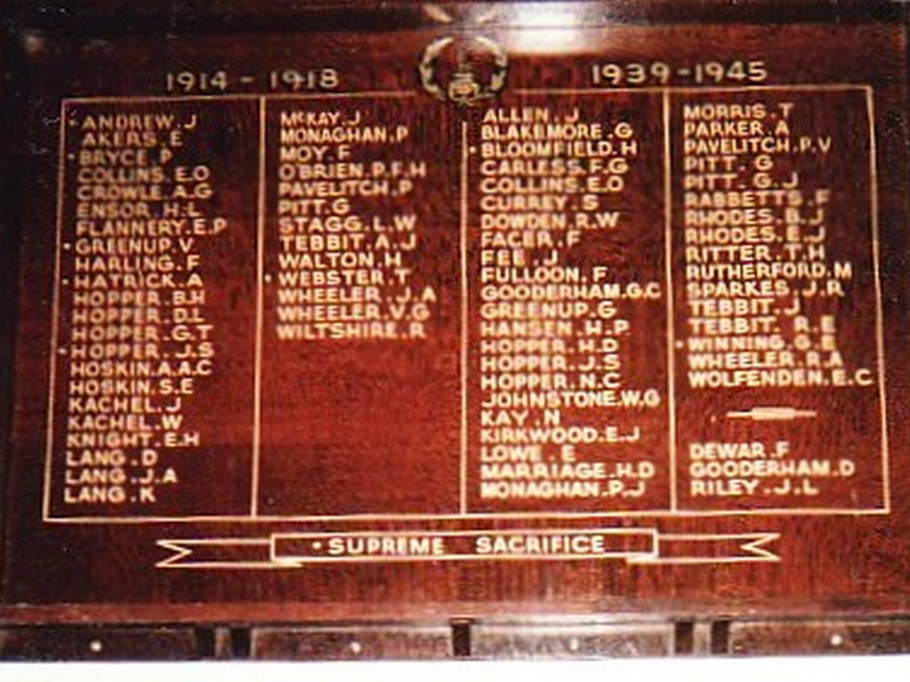 Cooranga North Memorial Hall Honour Board