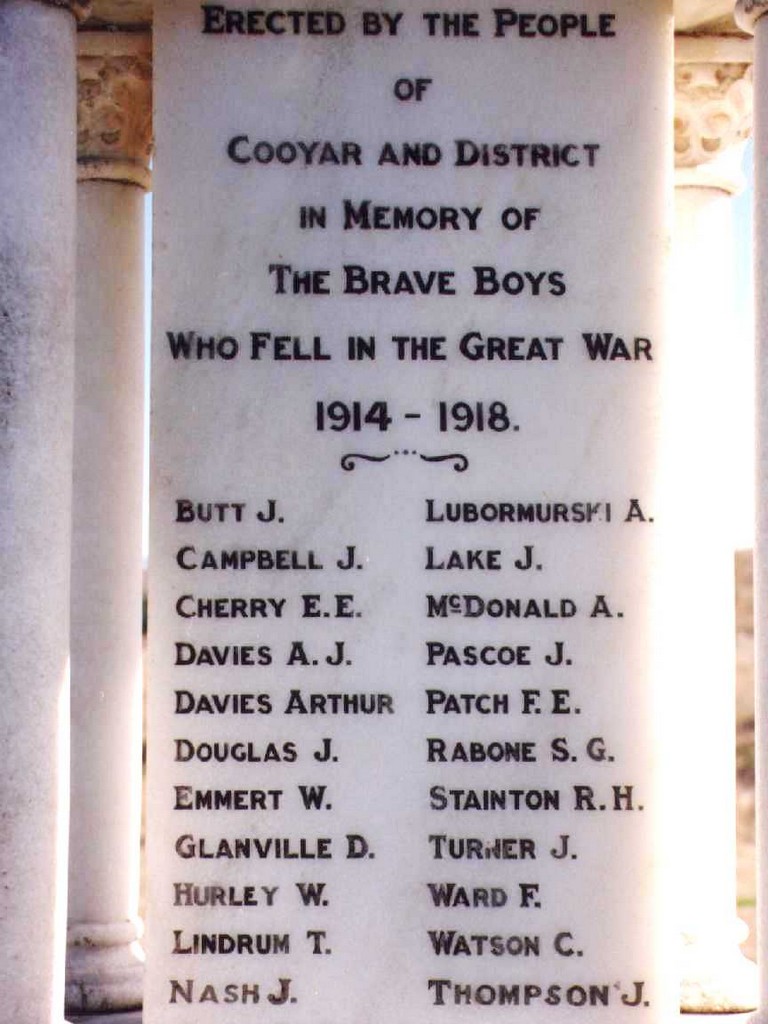 Cooyar War Memorial - Honour Roll