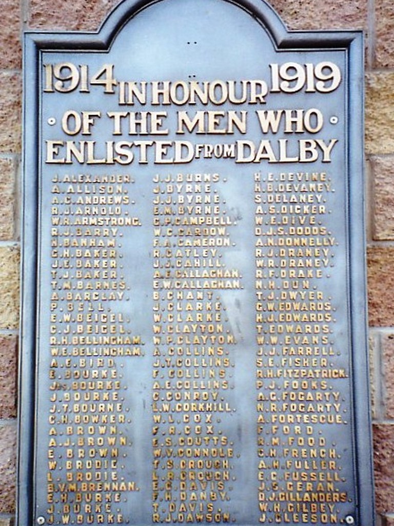 Dalby RSL WWI Roll of Honour