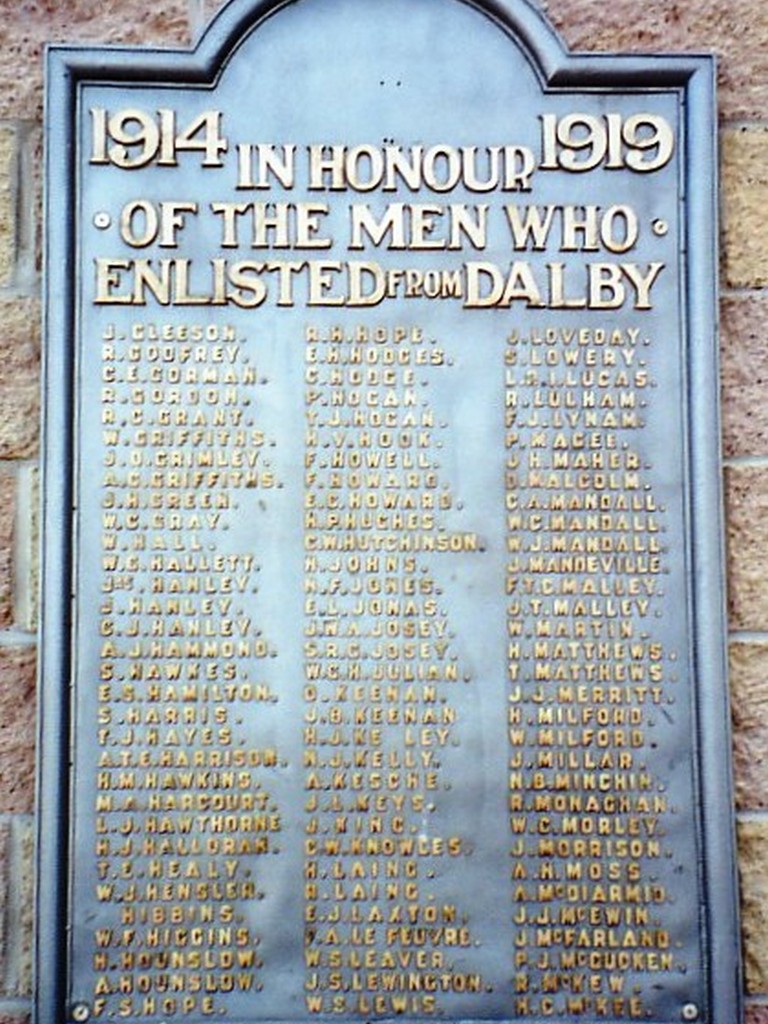 Dalby RSL WWI Roll of Honour