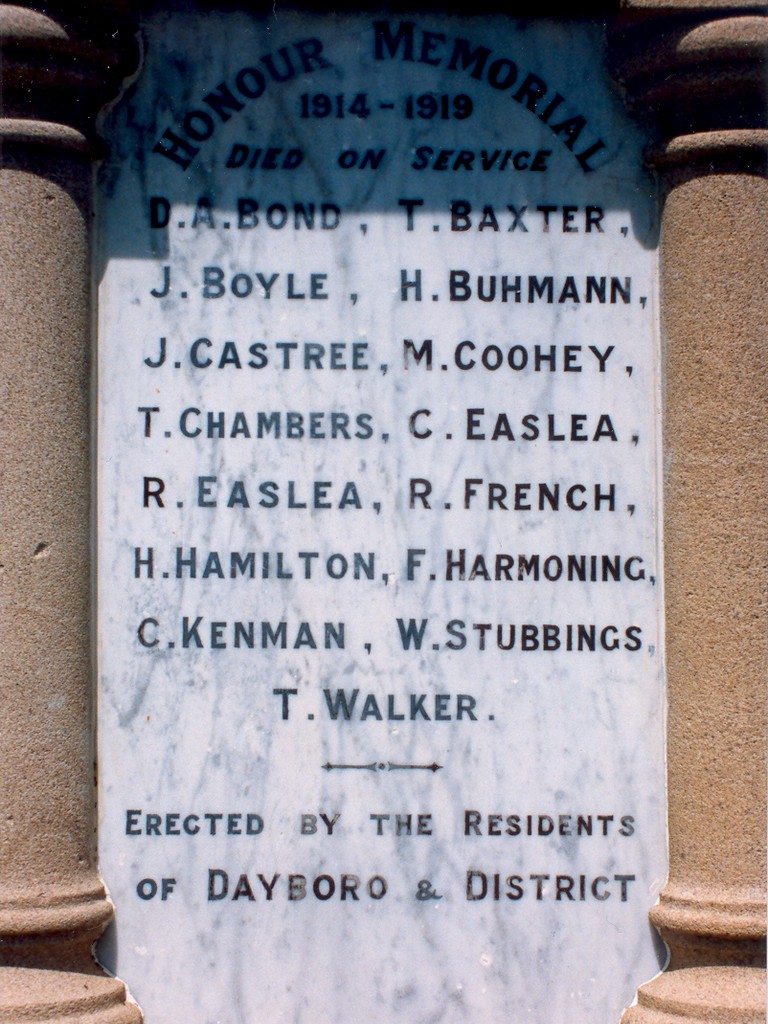 Dayboro War Memorial - Front Panel