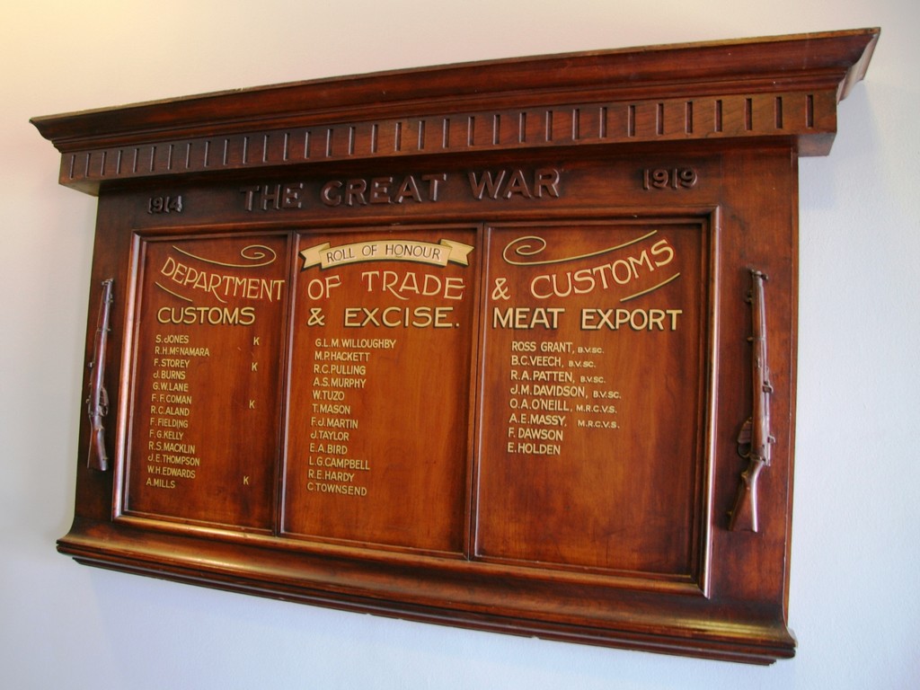 Department of Trade and Customs WWI Honour Board