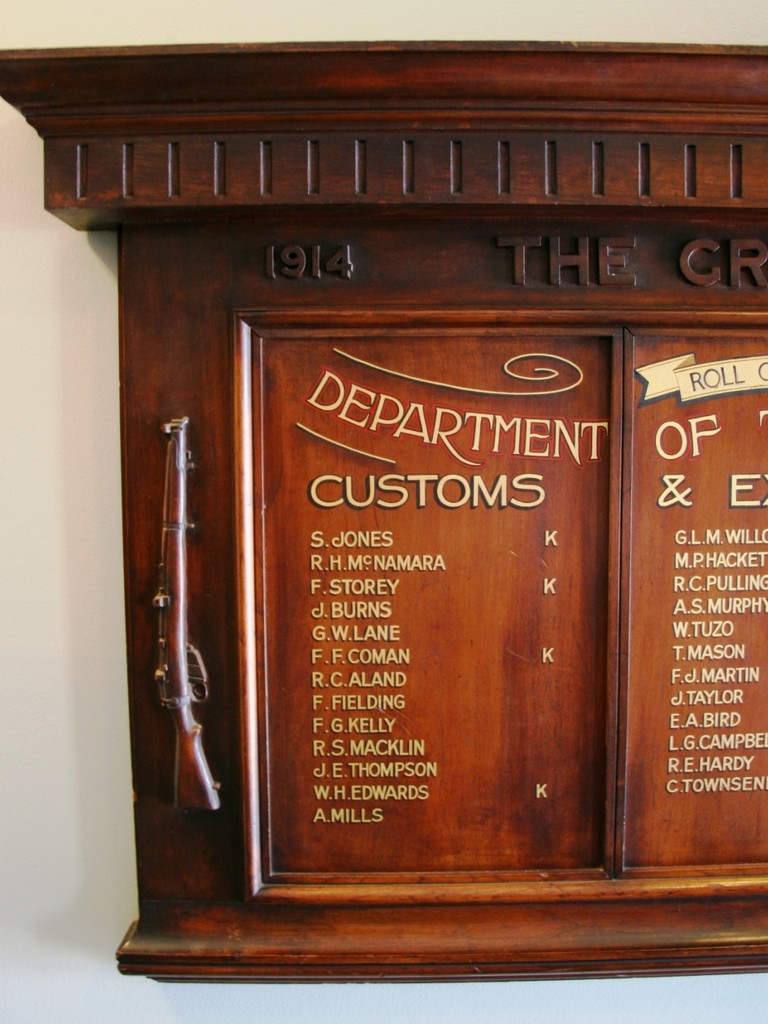 Department of Trade and Customs WWI Honour Board - left side