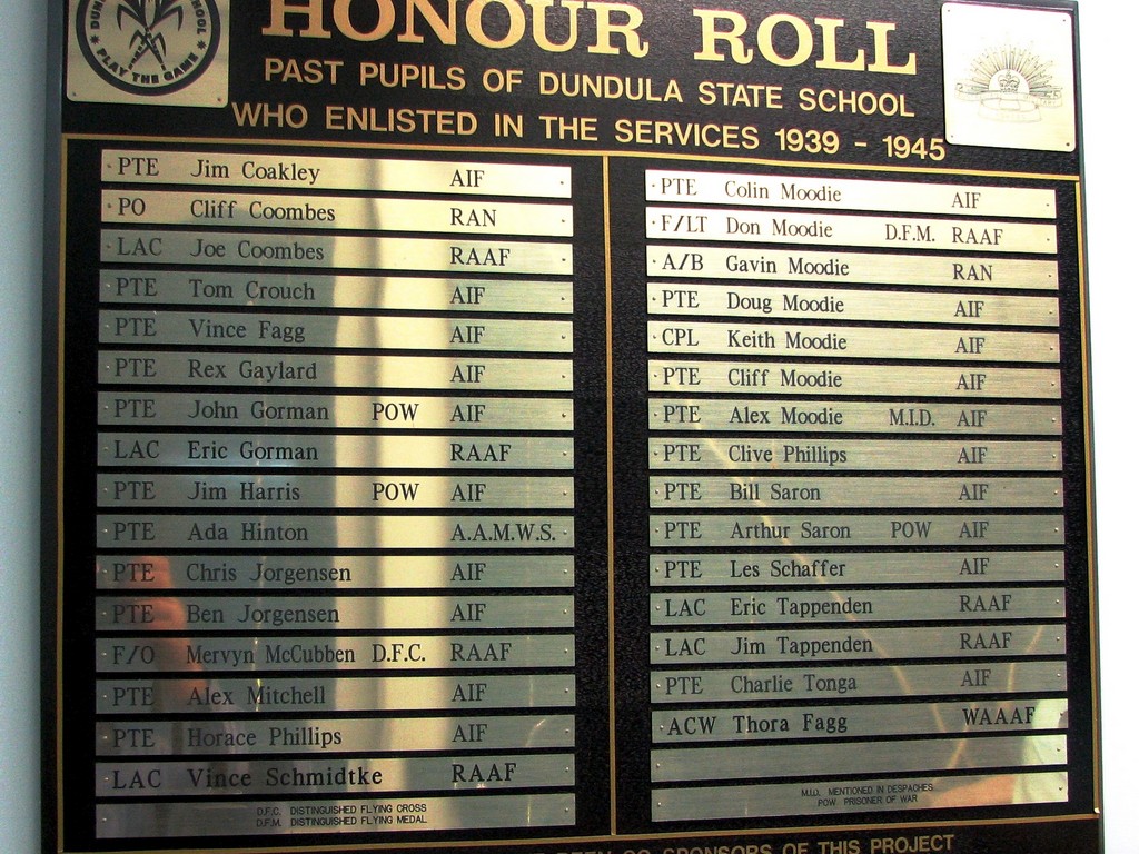 Dundula State School honour board 1939–1945