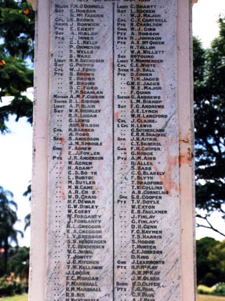 East Brisbane War Memorial - Roll of Honour