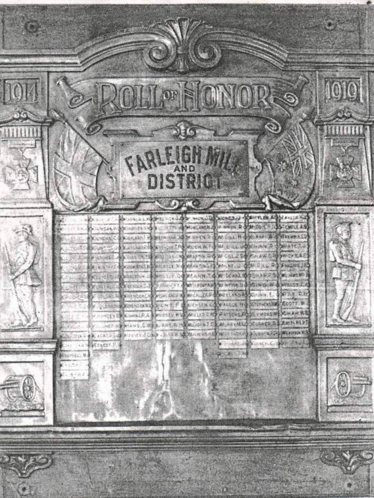 Farleigh Mill and District Honour Board 1914-1919
