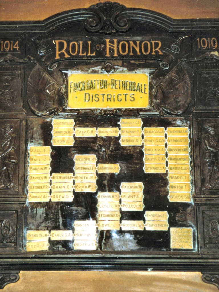 Finch Hatton/Neatherdale District Honour Board 1914–1918