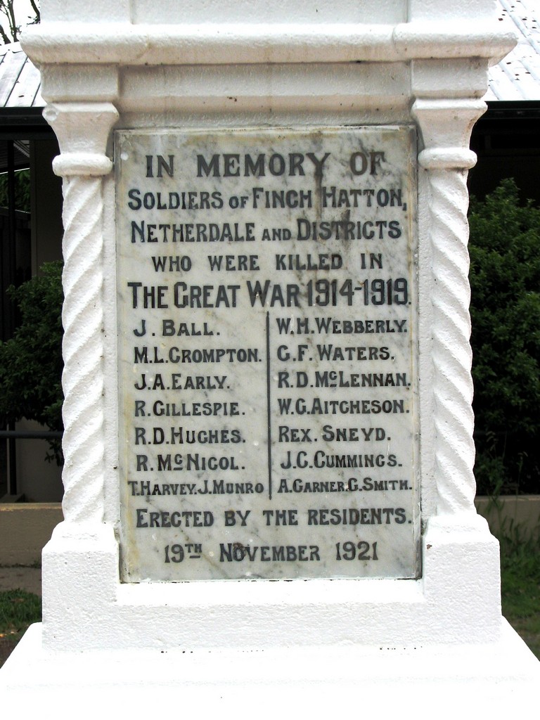 Finch Hatton War Memorial - WWI panel
