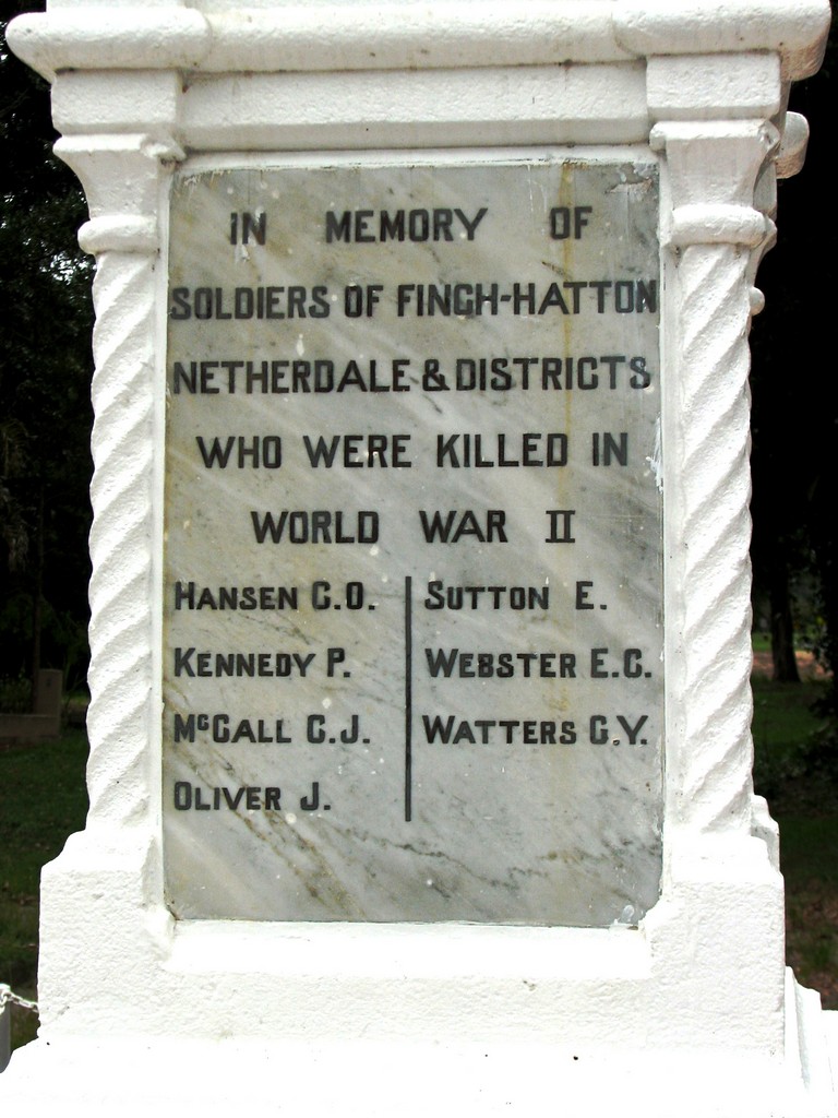 Finch Hatton War Memorial - WW2 panel