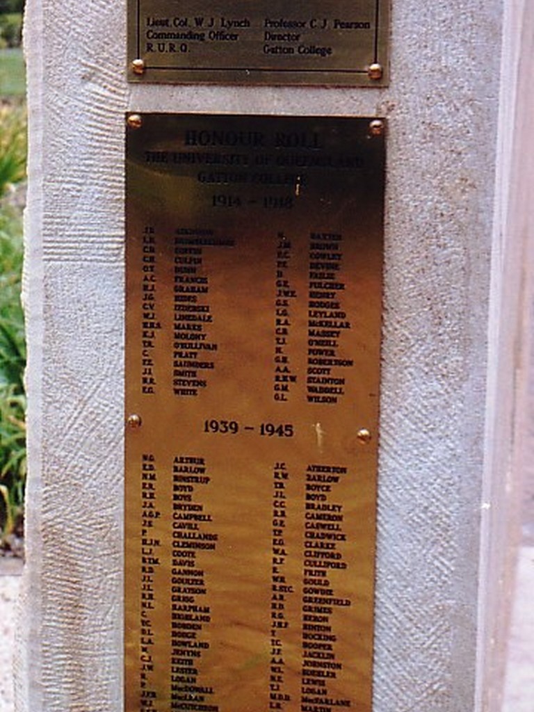 Gatton Agricultural College War Memorial - Plaque